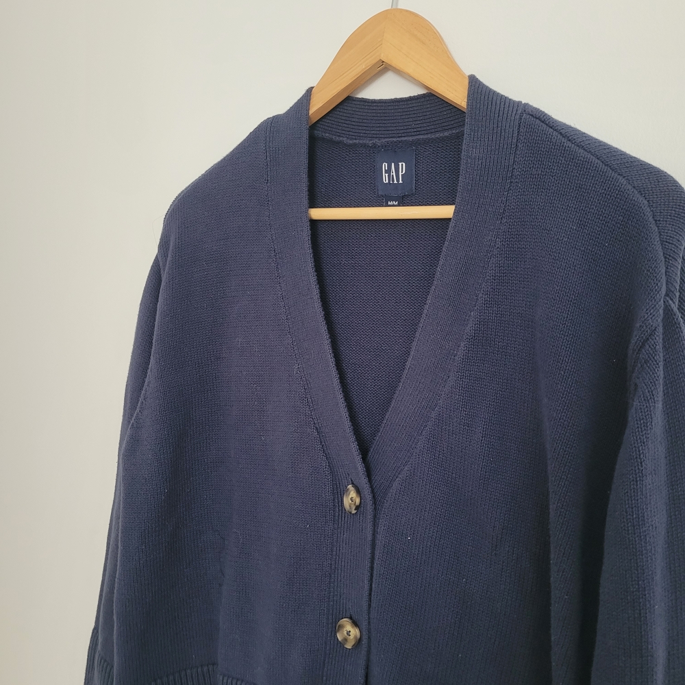 GAP Women's Navy Blue Knit Sweater Cardigan 100% Cotton Size M - Picture 4 of 10